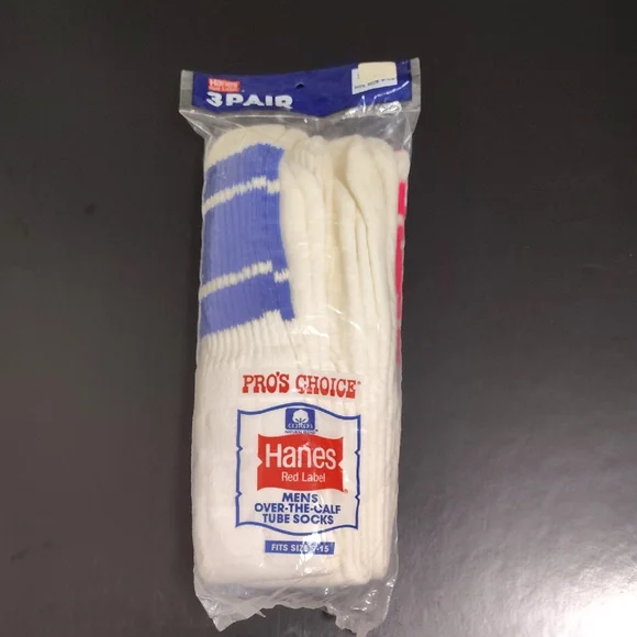 Men's Vintage Hanes Red Label Over the Calf Tube Socks 9-15 Striped 80's 3-pack - Picture 1 of 5